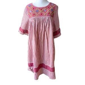 Bechamel Burgundy Red White Stripe Cottagecore Floral Cotton House Dress Medium